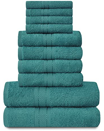 GC GAVENO CAVAILIA 10-Piece Towel Bale Set - Soft & Absorbent 450 GSM Bathroom Towels - Includes 2 Bath Towels, 4 Hand Towels, 4 Face Cloths - Premium Quality, Machine Washable - Teal