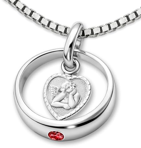 CLEVER SCHMUCK Silber Taufkette Taufring mit Zirkonia rot und Schutzengel herzförmig mit Kette Venezia 38 cm STERLING SILBER 925 Geschenk zur Mädchentaufe