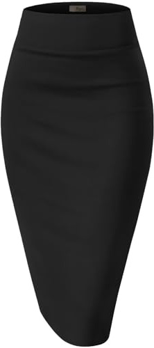 Hybrid & Company Women's Premium Nylon Ponte Stretch High Waist Pencil Suit Skirt Below Knee KSK45002 1073T Black L