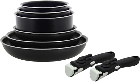 MENASTYL - set de 8 pièces – 3 poêles 20/24/28 cm + 3 casseroles 16/18/20 cm + 2 poignées amovibles sécurisées - 6020438