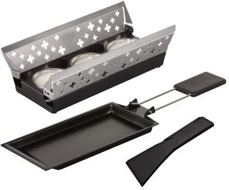 KUHN RIKON Candle Light Mini Schweizerkreuz Raclette Set, silber, Antihaft-Grill-Pfännchen, mit Teelicht