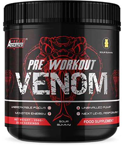 Pre Workout Venom 'Sour Gummy' - Pump Pre Workout Supplement by Freak Athletics - Elite Level Pre Workout Supplement - Pre Workout Powder Made in The UK - Available in Sour Gummy