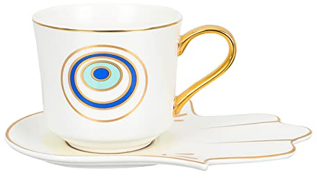 Alipis 1 Juego Taza De Café Turco Tazas De Espresso Mal De Ojo Tazas De Capuchino con Platillos Taza De Té del Mal De Ojo Taza De Café Hamsa Cerámica Accesorios Familiar Perder