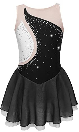 YiZYiF Abito da Pattinaggio Artistico Bambina Senza Maniche Vestito Glitter Strass Body Ginnastica Body Leotards da Danza Balletto Dancewear Nero 13-14 Anni