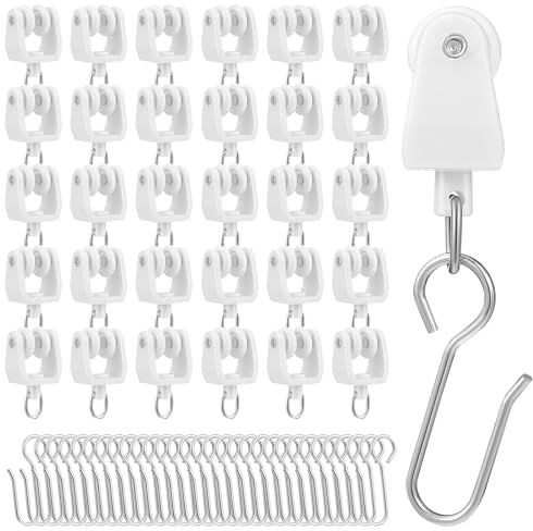 Cabilock 30 Pièces de Glisseurs de Rideaux en Plastique et Fer avec Crochets Blancs pour Tringles à Rideaux, Glissement Fluide Bruit, pour Caravane et Camping-