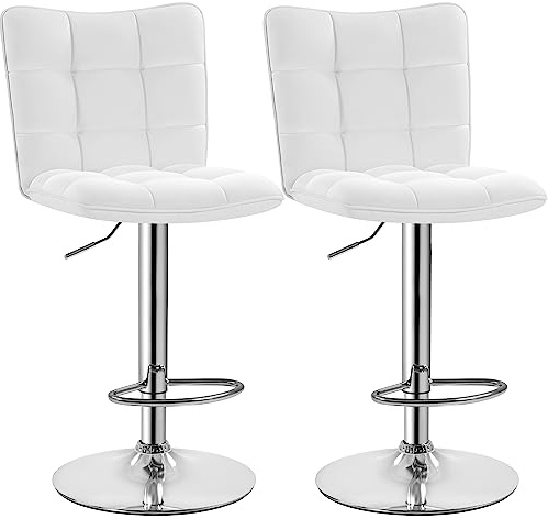Yaheetech 2 Sgabelli Bar Alti Bianchi Regolabili in Similpelle con Schienale Girevole 360° Altezza Regolabile Set Sgabelli Penisola Cucina Design Moderno