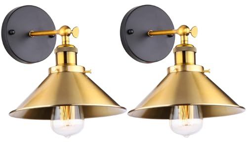 2 Stück Wandleuchte Innen Vintage Wandlampe Industrial E27 Wandstrahler Innenbeleuchtung 240° Verstellbare 22CM Metal Wandleuchten für Schlafzimmer Wohnzimmer Treppen Esszimmer (Gold)
