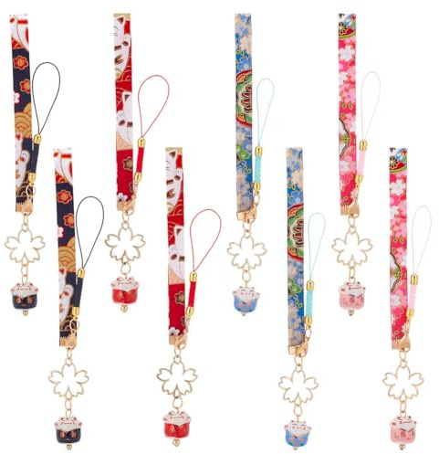 WEBEEDY 8 Stück Glückskatzen-Lanyard-Anhänger Zum Aufhängen Niedliche Maneki-Neko-Katze Japanische Omamori Chinesisches Feng Shui Glückskatze Handtasche Rucksack Für Handygurt Schlüsselanhänger