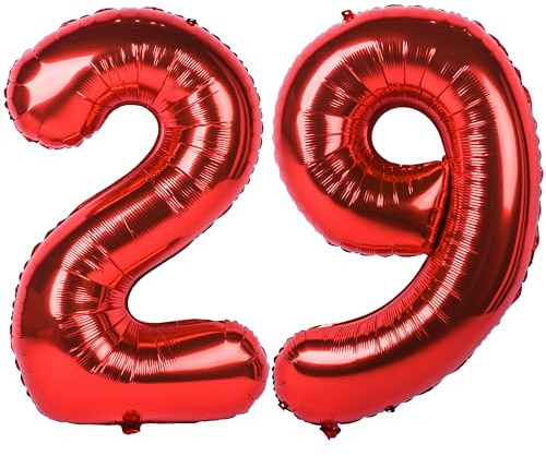 40 Inch Red Number 29 Balloon Giant Helium Polyester Film 29th Birthday Girl Boy Self Inflating Digit Twenty-Nine For Anniversary Celebration Baby Shower New Year Engagement Party Decoration
