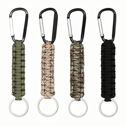 4 Piezas Paracord Llaveros con Mosquetón Clip de Gancho de Anillo de Cordón Cordón para Llavero con Bloqueo Adecuado para Acampar, Al Aire Libre, Acampar, Caminar (4 Colores)