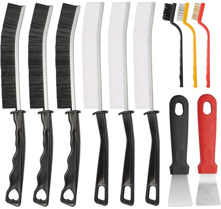 Maxentico 9xFugenbürste Bürste+2xSchaber, Reinigungsbürste Fugen, Scheuerbürste, Spaltreinigungsbürste, Fugenreinigungsbürste, Hartborsten Eckenreinigungsbürste, für Fliesenböden/Tastatur/Gleitschiene