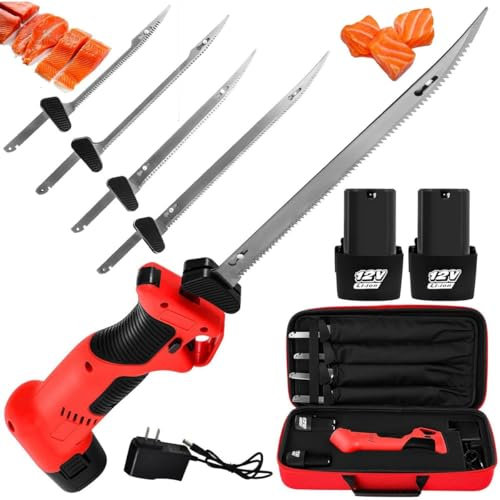 Coltello for filettare senza fili,coltello elettrico ricaricabile con 4 lame rivestite in acciaio inossidabile al nitruro di titanio e 2 batterie,velocità variabile continua,impugnatura antiscivolo