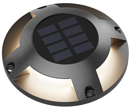 ledscom.de LED Solar-Bodenleuchte BUNSO für außen, IP65, Kunststoff, rund, 120 mm Ø, warmweiß
