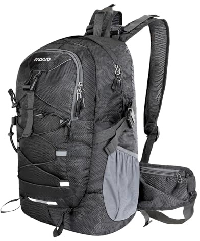 MOSISO Zaino Trekking Leggero 30 Litri, Pieghevole per Uomo e Donna con 2 Tasche Frontali e Cinturino Elastico per Viaggi e Campeggio All'Aperto, Nero