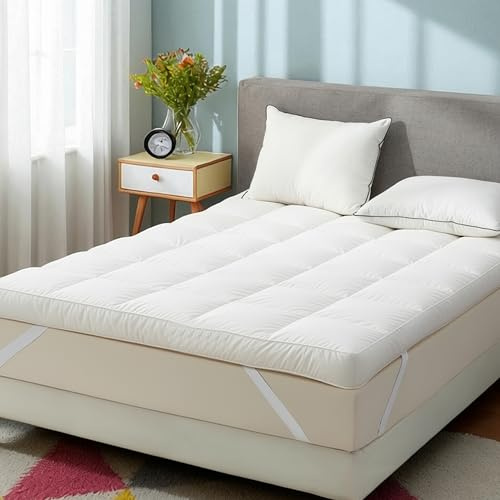 Luxtrous Mattress Topper Double Bed 12.5cm Premium White filled 85% goose feather and 15% down Quilted Extra Deep Ultra Fluffy and Breathable Strong Elastic Bands Fit up to 40cm(Small Double)