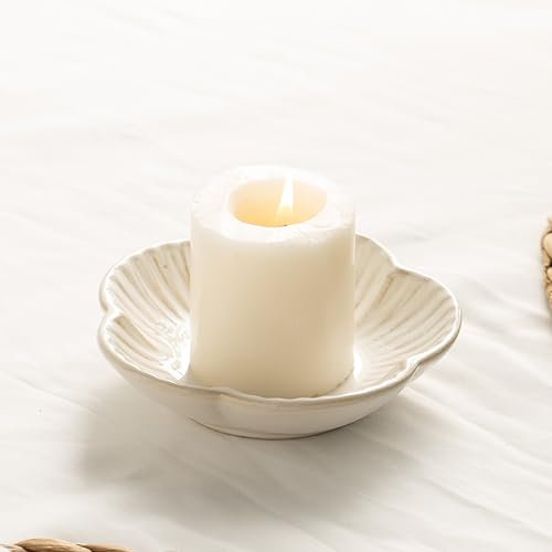 Ceramic Pillar Candle Holder Plates, Decorative Candlestick Holder, Tea Light Incense Santo Palo Holders, for Dinning, Party, Wedding, Birthday, Anniversary Decorations, 1pack (White)