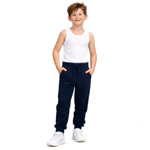COSHAL® Cuffed Jogger Kids Athletic Jogger Sweatpants Boys Girls Fleece Jogging Bottoms Kids Sports PE Joggers Children Unisex Fleece Trousers Classic Bottom Cuff Joggers 9-10 Navy