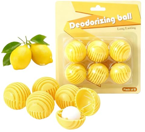 Boules Désodorisantes pour Chaussures, 6 PCS Déodorant Anti-Odeurs Réutilisable, Éliminateur d’Odeurs pour Baskets, Chaussures, Casiers, Sacs de Sport, Maison, Bureau et Voiture (Citron)