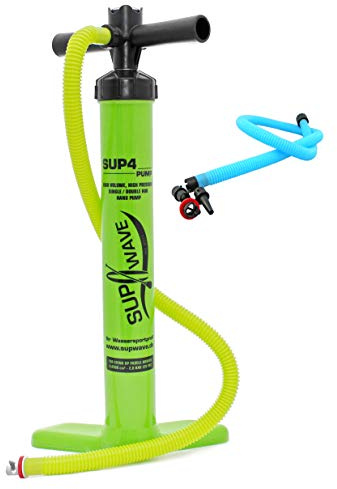 SUPwave SUP 4 Doppelhub Handpumpe mit Manometer Bravo mit weiteren Schlauch (blau) Pumpe Doppelhubpumpe
