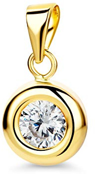 OROVI Collana Donna Oro Giallo 9KT Collana con Ciondolo con Tondo con Zircone, gioiello anallergico confezionato in un elegante astuccio portagioie
