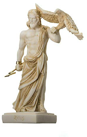 BeautifulGreekStatues Zeus Griechischer Gott Jupiter Donner Statue Figur Gold Alabaster 16 cm