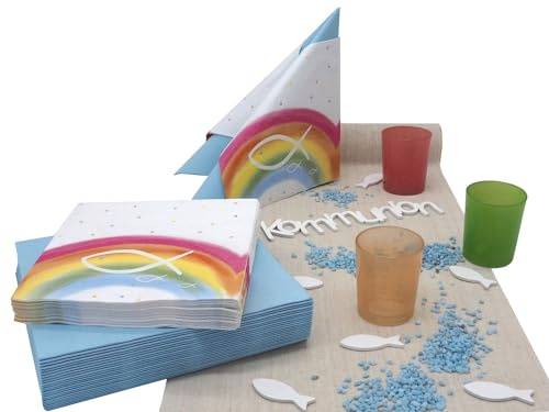 ZauberDeko Tischdeko Kommunion Konfirmation Regenbogen Bunt Fisch Set 20 Personen