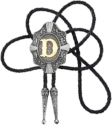 STARBRILLIANT Vintage Western Cowboy Krawatte Golden Initiale A Bis Z Cowboy Bolo Krawatte Mit Gun Black European Retro Muster Rand (D)