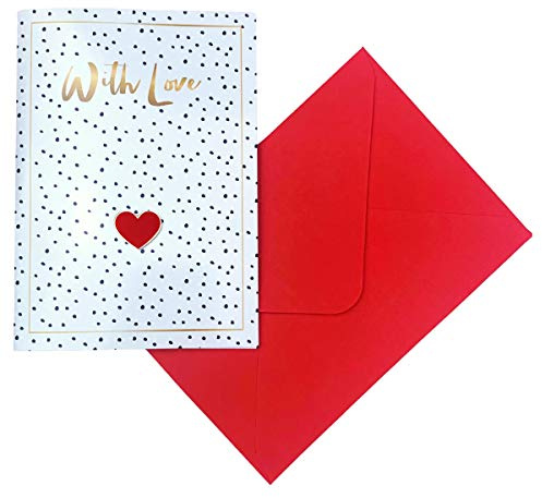 Jungle Empire Grußkarte mit Herz Anstecker - Geschenkideen mit Herz - Karte mit Liebe - rot - Zum Geburtstag, Muttertag, Valentinstag - Mama, Freundin, Erzieherin, Tochter - With Love - Liebeskarte