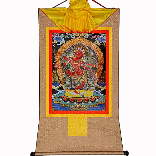 Gandhanra Thangka Tibetische Wandbehang,Kurukulla Thangka,Heißgeprägter Buddha Wandteppich für Zen Wohnkultur, Meditation, Spirituelle Entspannung und Ruhe