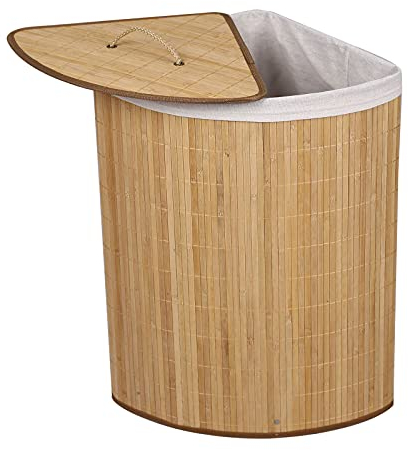 Wiltec Wäschebox 57L natur Eckwäschekorb mit Deckel aus Bambus faltbare Wäschebox zum Sortieren von Schmutzwäsche