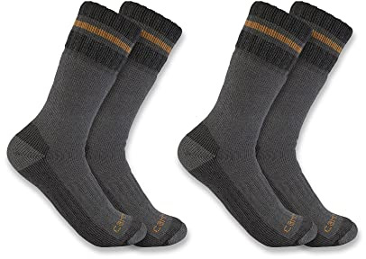 Carhartt Men's Heavyweight Synthetic-Wool Blend Boot Sock 2 Pack, Grey, Large