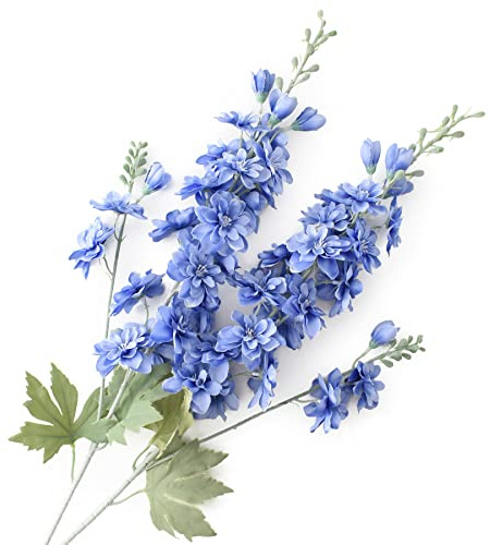 HUIANER 2Pcs Artificial Delphinium Flowers with Long Stem, Fake Violet Silk Flowers Plant Faux Flower for Home Garden Wedding Party Table Vase Decoration (Blue)