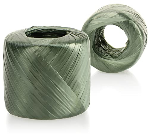 com-four® 2x Kunstbast - Dekobast für Hobbybastler oder Floristik - Bindebast für Haushalt und Garten - Bastelbast zum Basteln - Blumenband - Bastelutensilien (02 Stück - grün)