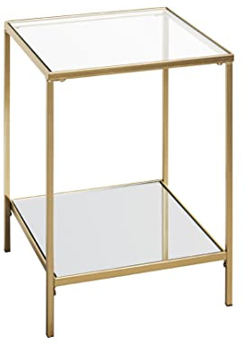 HAKU Tavolino oro, Metallo, vetro di sicurezza, specchio - Dim. L 39 cm x A 55 cm x P 39 cm, Stile Art Deco