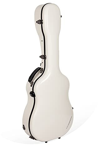 Crossrock Étui Rigide en Fibre de Verre pour Guitare Acoustique dreadnought 40/41 | Finition Brillante Blanc Laiteux | Serrure TSA, hygromètre, Sangles Sac à Dos, intérieur rembourré Ajustable