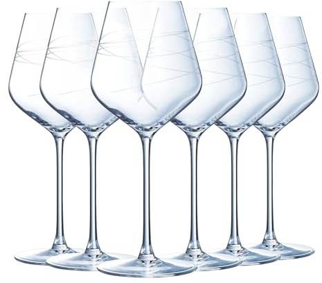 Cristal d'Arques Paris – Kollektion Abstraktion – 6 Stielgläser 47 cl aus Kristall – Glanz und Stärke – Dekoration Ringe– verstärkte Verpackung für den Online-Verkauf
