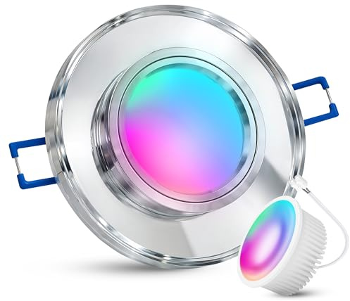 SSC-LUXon flache WiFi Einbauleuchte dimmbar aus Glas 230V inkl. Smart RGB+ Lampe - Downlight kompatibel mit Alexa, Siri & Google