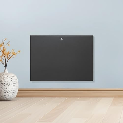 Purus 600W Grey Electric Radiator Heaters for Home, Bathroom Safe Electric Heater Setback Timer Lot 20 & Advanced Thermostat Control Wall Mounted or Floor Standing Low Energy Panel Heater | 600W panel heater with 7.5m² coverage, 5–35°C thermostat, wall or floor use, open-window detection and IP24 rating.