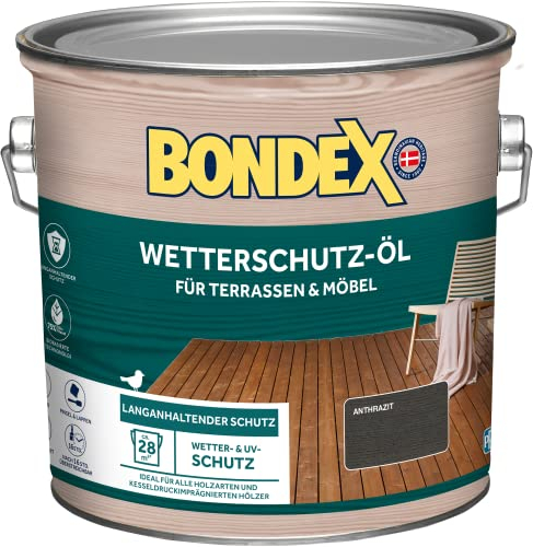 Bondex Wetterschutz Öl Anthrazit 2,5 L für 28 m² | Langanhaltender Schutz | Wetter & UV-Schutz | Biobasierte Technologie | Extrem Wasserabweisend | Wetterschutzöl | Holzschutz