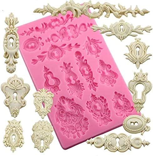Moule à gâteau en silicone baroque en relief avec cadre européen pour décoration de gâteau en forme de fleur en dentelle - Moule à gâteau vintage en sucre sculpté - Décoration de fondant