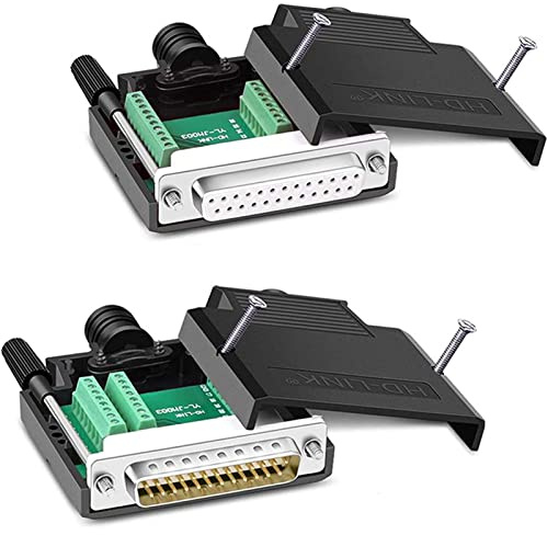 PENGLIN 2PCS DB25 Männliche Weibliche RS232 D-SUB Serielle Adapter, | 16mm Dünnere 25 Pin Port Terminal Lötfreie Breakout Connector Board mit Case Zubehör
