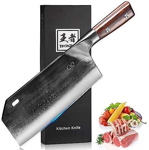 ENOKING Hackmesser, handgeschmiedetes Chinesisches Küchenmesser, Scharf Kochmesser Hochwertigem Deutsch Hochgekohltem Edelstahl Profi Messer mit Vollerl-Griff für Heimküche und Restaurant (20.5CM)