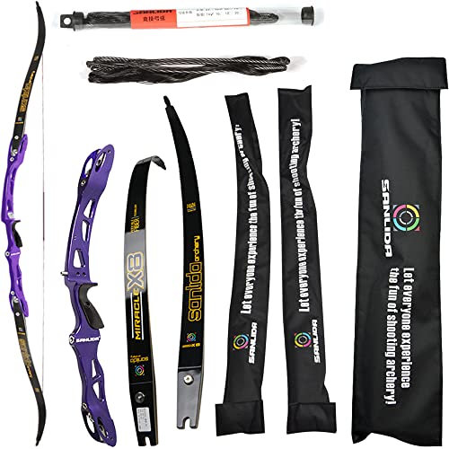 wolfman Recurvebogen Set Erwachsene 66/68/70 Zoll 14-44 lbs Bogenschießhalle Recurve Bogen Pfeil Set Praxis Bogen Wettbewerb Bogen für Bogenschießen Club Schießwettbewerb RH (Violett, 66/14Lbs)