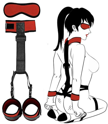 BDSM Bondage Set Restraints Sex Toy Extreme Sex with Handcuffs and Eye Mask | Nylon BDSM Bondage Sets Bondagewear Women Bed Restraints for Sex Bed Tie for Couples Necklace Collar with Wrist Cuffs(Red)