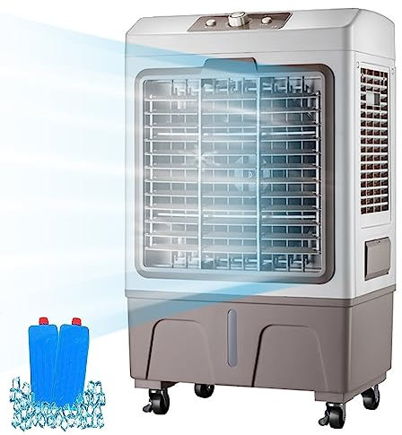 Yqyc Enfriador Evaporativo Portátil Comercial Industrial, Aire Acondicionado, 55 L Tanque de Agua, Modo de 3 Velocidades, 4 Cajas de Hielo, Ventilador de Agua para Uso Industrial y Residencial