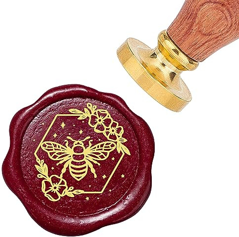craspire Bienenwachs-Siegelstempel, 25 mm, Blumen-Tier-Siegelwachsstempel, Retro-Palisandergriff, Abnehmbarer Messingkopf Für Hochzeitseinladungen, Umschläge, Halloween, Weihnachten, Erntedankfest