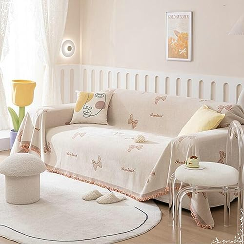 Gualiy Couchbezug 180x380cm, Schleifenknoten Couch Überzug 4 Sitzer Überwurf Sofa Katzenschutz Orange Couchbezug für Wohnlandschaft