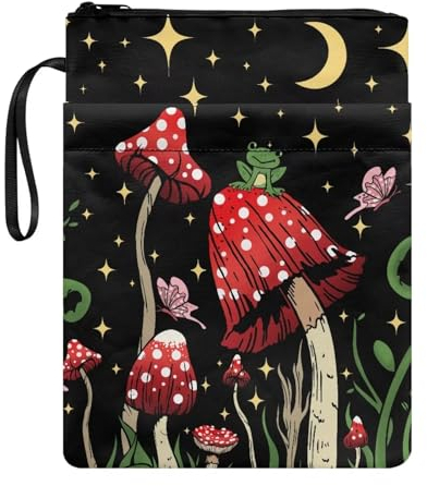 NETILGEN Moon Night Pilz Buchschutz Tasche mit Reißverschluss für Frauen Männer Kinder waschbare Buchhüllen für Buchliebhaber Taschenbücher Hardcover Notizbuch Bibel Journal Lehrbücher