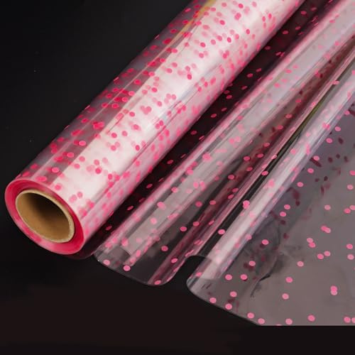 CMFYHM Zellophanfolie, 86cm x 30m, transparent, gepunktet, für Leckereien, Geschenke, Körbe, Blumen, Geburtstagsparty, Ostern, Weihnachtsdekorationen