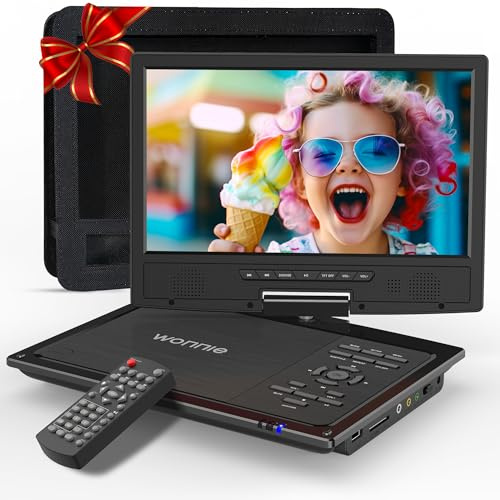 WONNIE 12.5 Portable DVD Player for Car with 10.5 Swivel Screen, 5 Hours Rechargeable Battery, Car DVD Player with Headrest Mount, Dual Speakers, Remote Control, Support USB/SD Card/Sync TV
